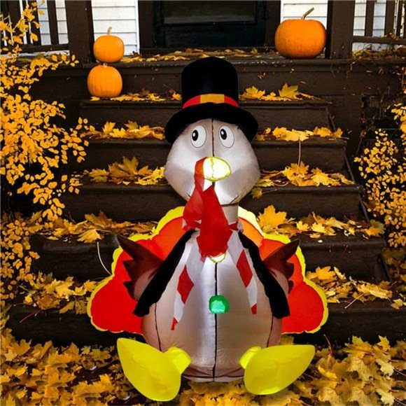 Thanksgiving Inflatable 5 Ft Turkey LED Lights, Blow up - Picture 5 of 7